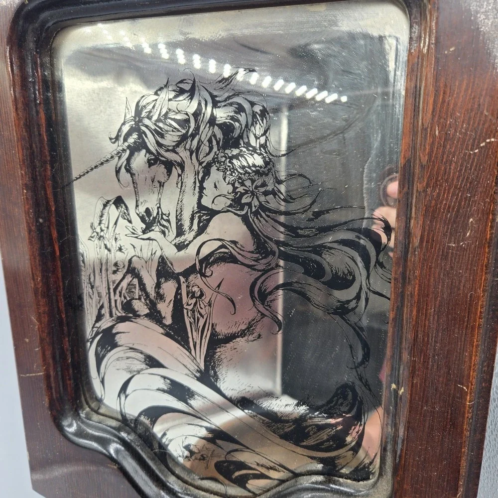 Unicorn Fairy Wooden Mirror Wall Decor Entry Key Drop Unique Vintage Country